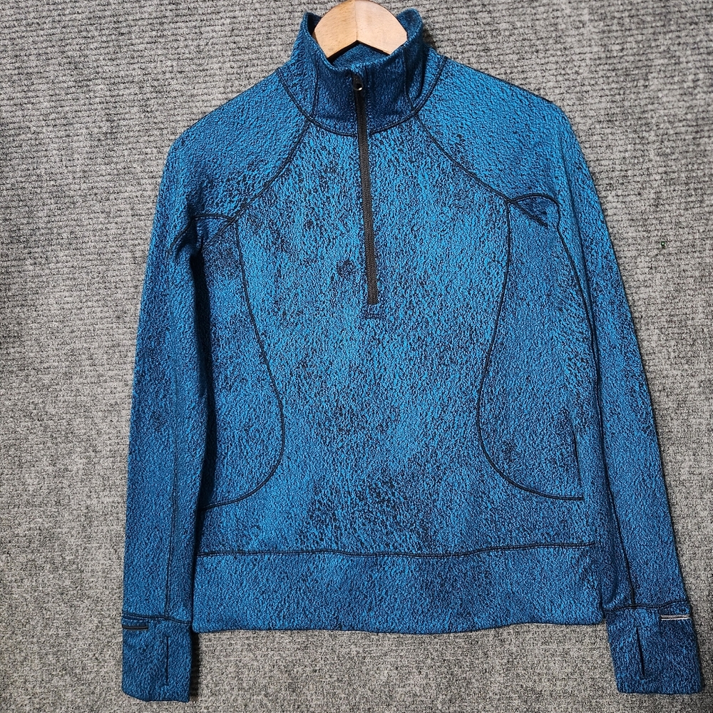 Lululemon Rush Hour 1/2 Zip Running Luon Spray Jacquard Shocking Blue-Black 8